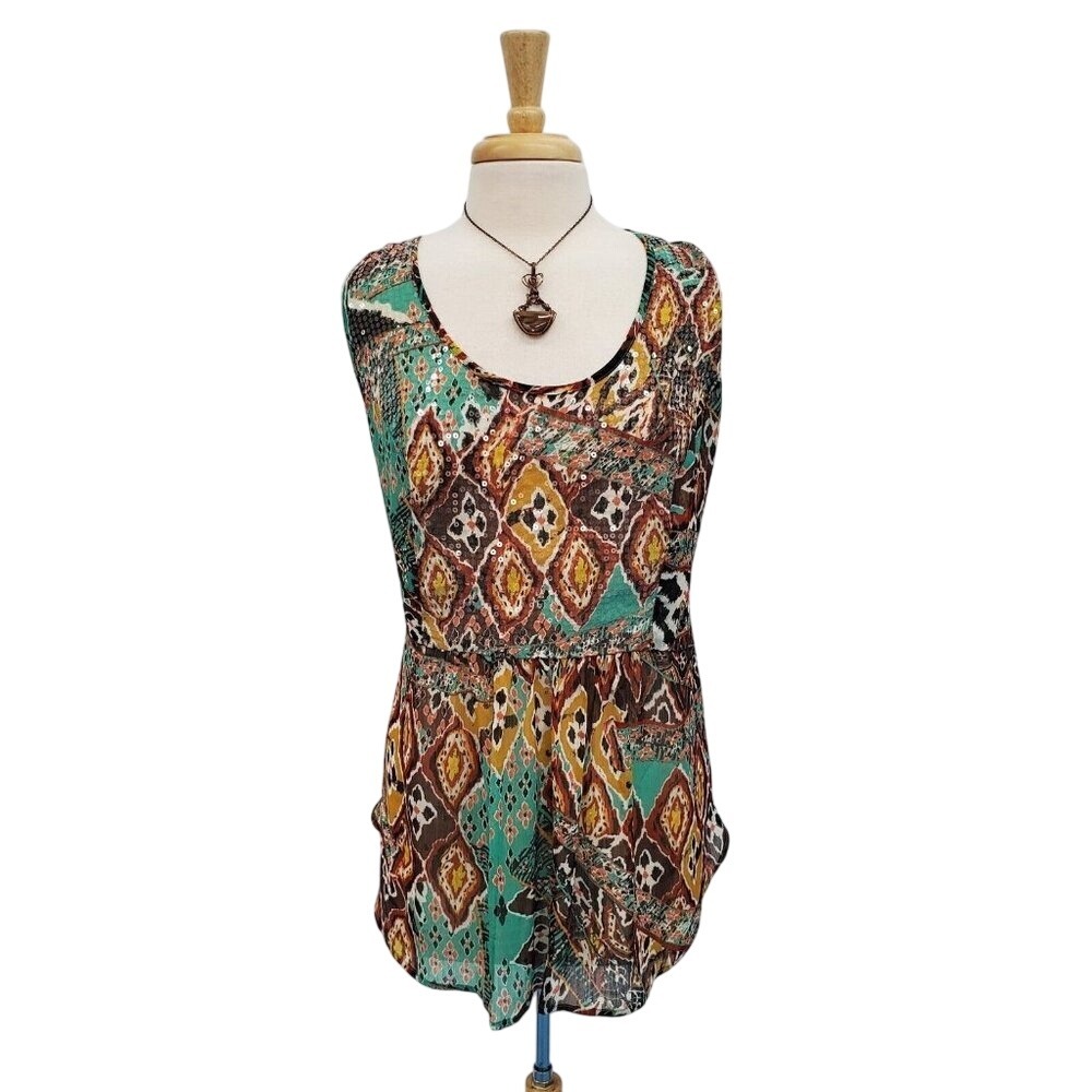 American Rag Cie Womens Sleeveless Sequin Babydoll Sheer Blouse Top Plus Size 3X